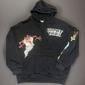 Looney Tunes Black Hoodie Taz, Marvin The Martian, Roadrunner, Bugs Bunny Medium